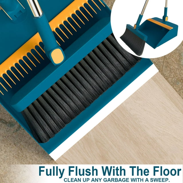 Broom and Dustpan Set for Home,48" Long Stainless Steel Handle Brooms with Upright Dustpan Combo Set for Home/Office/Kitchen Lobby Floor Cleaning