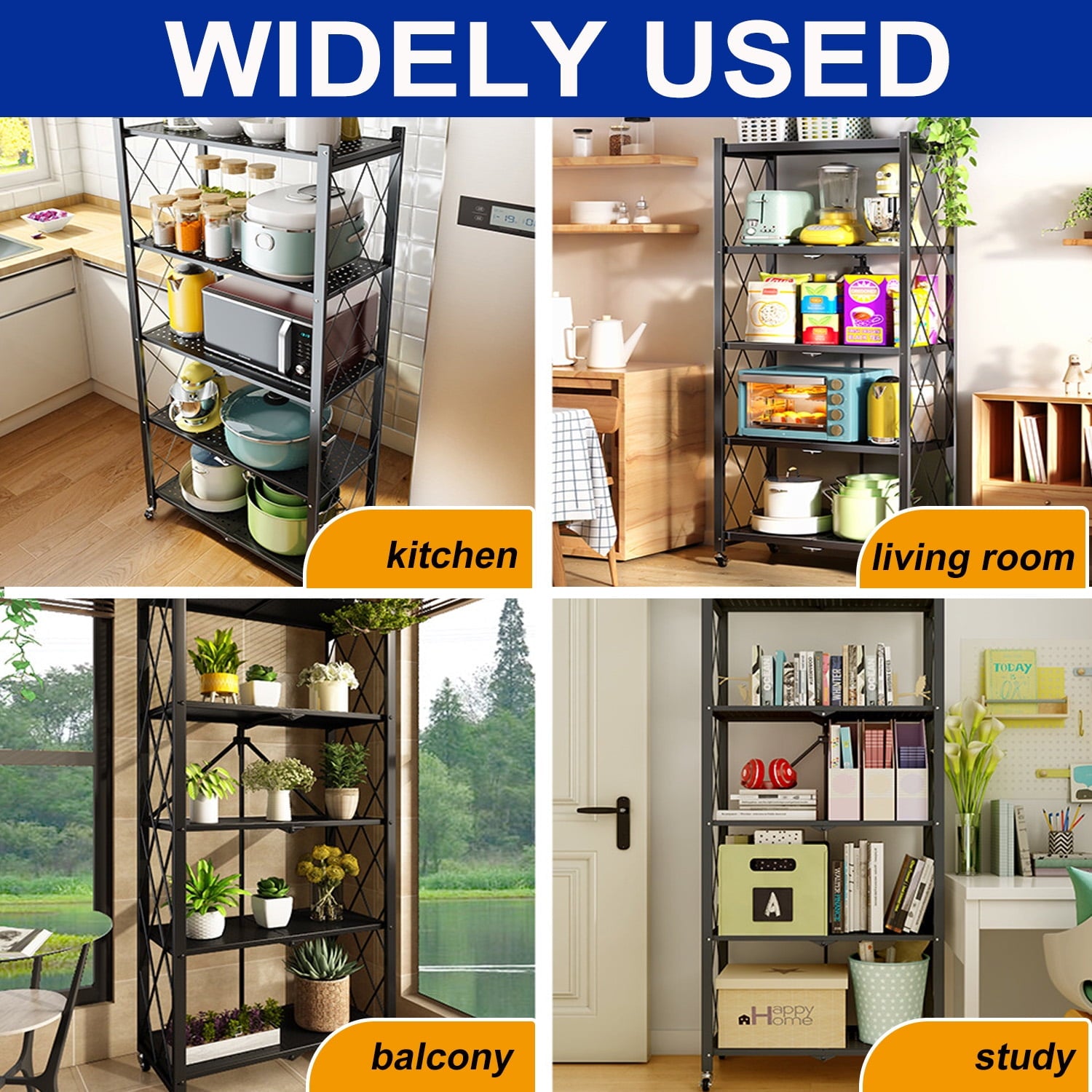 5-Tier Storage Shelving Unit, Foldable Storage Shelves Wire Shelving Unit Adjsutable Shelf Heavy Metal Shelf, 397lbs Capacity Free Standing Racks Organization