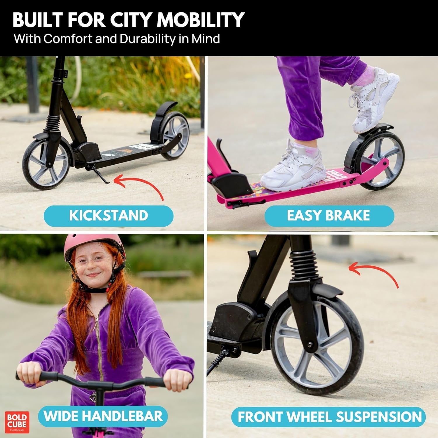 Commuter Scooter, 200mm Big Wheels - Easy Folding - Height Adjustable for Teens & Adults, 220 lbs Weight Limit